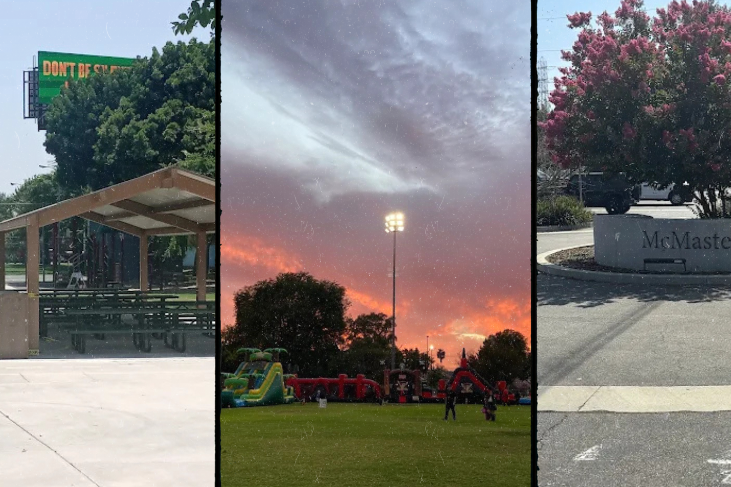 Beautiful green park landscape near artesia california with walking paths and playground